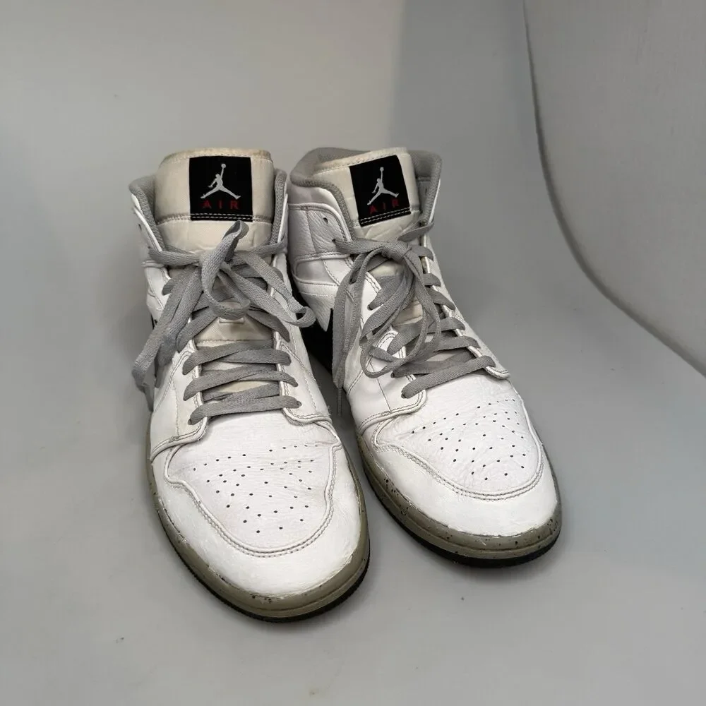 Nike Air Jordan 1 Mid 554724-115 White Black Cement Mens Size 11.5 EUR 45.5 GUC